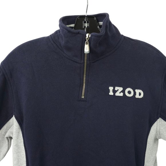 Izod Jeans Quarter Zip Pullover Sweatshirt Top Boys Size S/8 Navy Blue Gray NEW - Picture 9 of 16